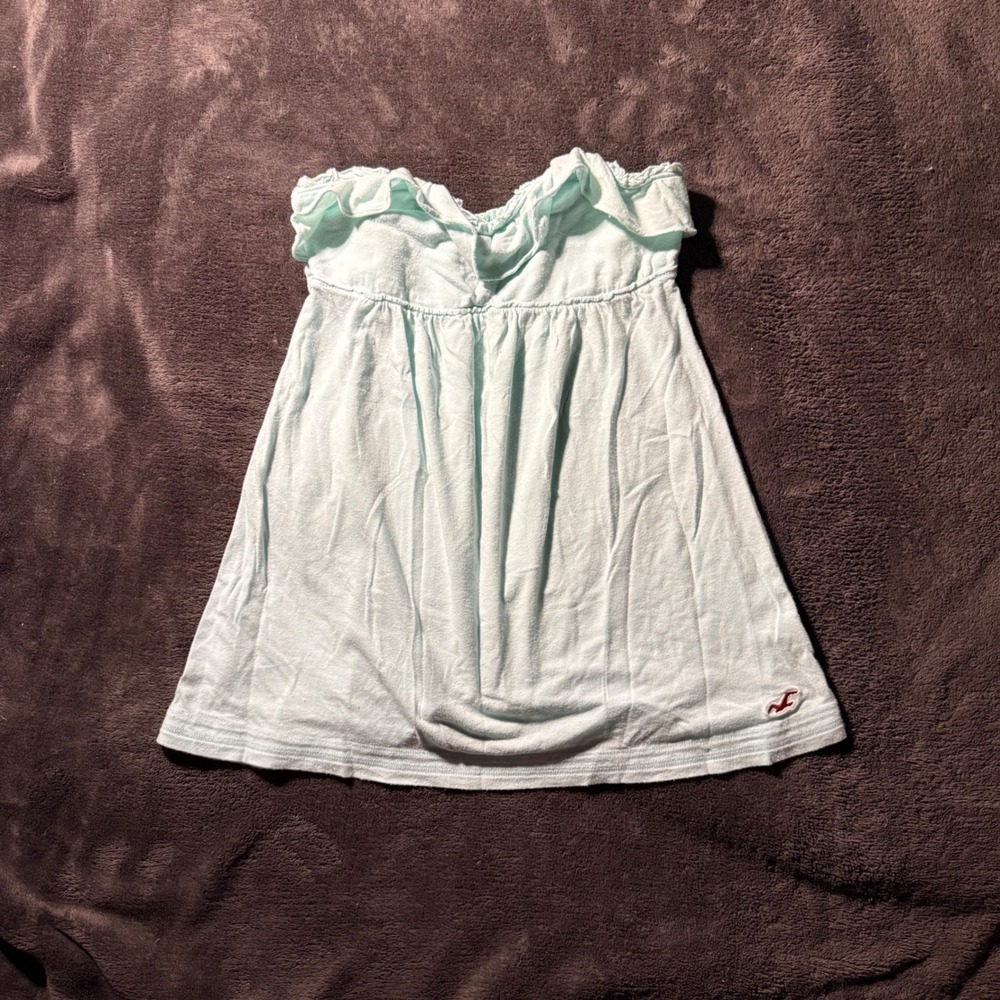 Hollister Light Blue Ruffle Strapless Tube Top Smocked Y2K Small
